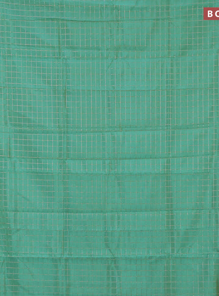 Semi mangalgiri silk saree teal green and dual shade of pink with allover silver zari checked pattern and silver zari woven border