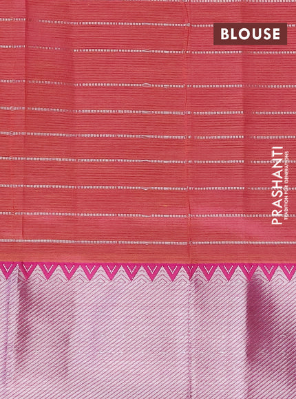 Semi mangalgiri silk saree teal green and dual shade of pink with allover silver zari checked pattern and silver zari woven border