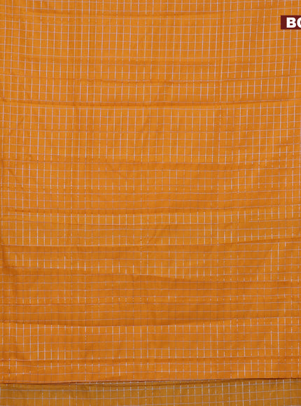 Semi mangalgiri silk saree orange and dual shade of blue with allover silver zari checked pattern and silver zari woven border