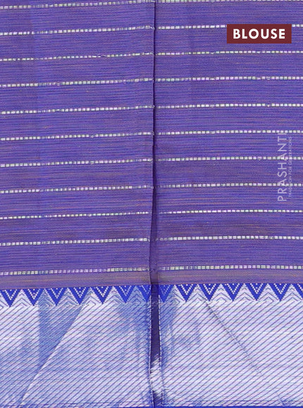 Semi mangalgiri silk saree orange and dual shade of blue with allover silver zari checked pattern and silver zari woven border