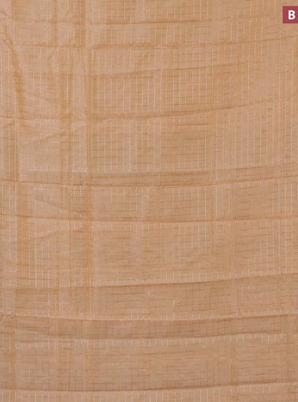 Semi mangalgiri silk saree pale orange and blue with allover silver woven zari checked pattern and silver zari woven border