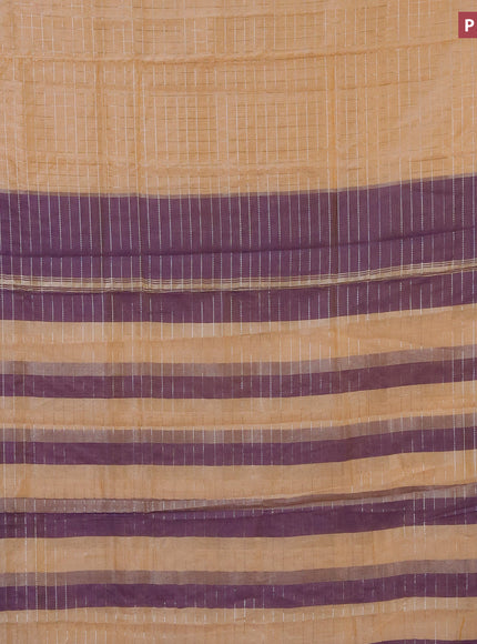 Semi mangalgiri silk saree pale orange and blue with allover silver woven zari checked pattern and silver zari woven border