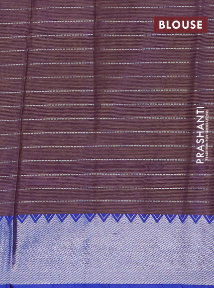 Semi mangalgiri silk saree pale orange and blue with allover silver woven zari checked pattern and silver zari woven border