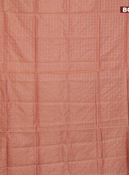 Semi mangalgiri silk saree pale orange and blue with allover silver woven zari checked pattern and silver zari woven border