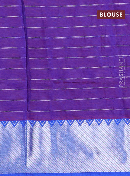 Semi mangalgiri silk saree pale orange and blue with allover silver woven zari checked pattern and silver zari woven border