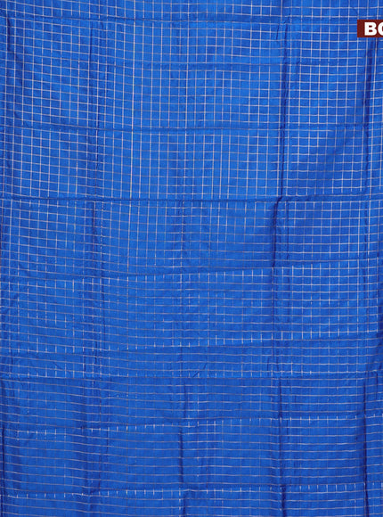 Semi mangalgiri silk saree cs blue and pink with allover silver woven zari checked pattern and silver zari woven border