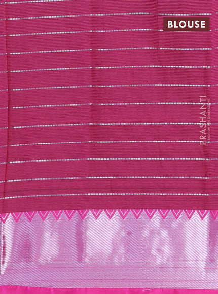 Semi mangalgiri silk saree cs blue and pink with allover silver woven zari checked pattern and silver zari woven border