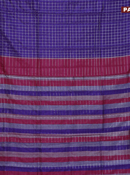 Semi mangalgiri silk saree blue and pink with allover silver woven zari checked pattern and silver zari woven border