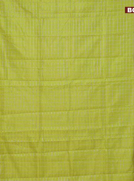 Semi mangalgiri silk saree fluorescent green and pink with allover silver woven zari checked pattern and silver zari woven border