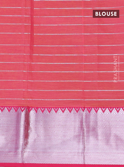 Semi mangalgiri silk saree fluorescent green and pink with allover silver woven zari checked pattern and silver zari woven border