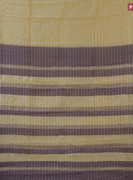 Semi mangalgiri silk saree yellow shade and blue with allover silver woven zari checked pattern and silver zari woven border