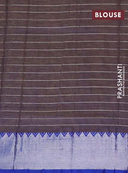 Semi mangalgiri silk saree yellow shade and blue with allover silver woven zari checked pattern and silver zari woven border