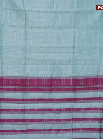 Semi mangalgiri silk saree teal shade and pink with allover silver woven zari checked pattern and silver zari woven border