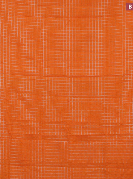 Semi mangalgiri silk saree orange and blue with allover silver woven zari checked pattern and silver zari woven border