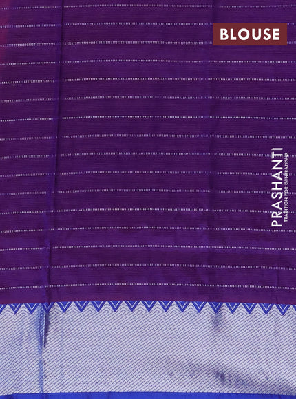 Semi mangalgiri silk saree pink shade and blue with allover silver woven zari checked pattern and silver zari woven border