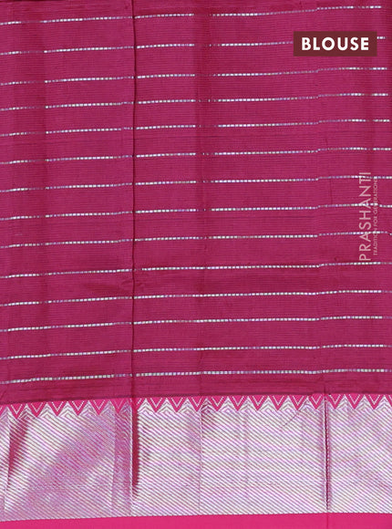 Semi mangalgiri silk saree grey and pink with allover silver woven zari checked pattern and silver zari woven border