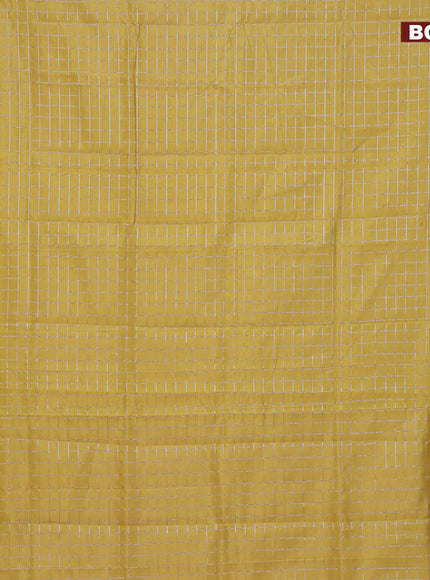 Semi mangalgiri silk saree yellow and pink with allover silver woven zari checked pattern and silver zari woven border