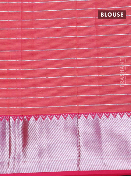 Semi mangalgiri silk saree yellow and pink with allover silver woven zari checked pattern and silver zari woven border