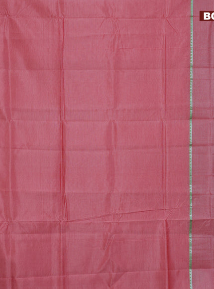 Semi mangalgiri silk saree pink shade and light green with plain body and silver zari woven border