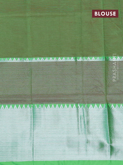 Semi mangalgiri silk saree pink shade and light green with plain body and silver zari woven border