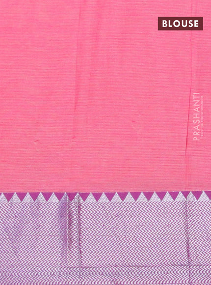 Semi mangalgiri silk saree lime yellow and pink with plain body and silver zari woven border