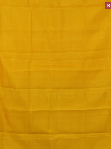 Semi mangalgiri silk saree yellow and blue with plain body and silver zari woven border