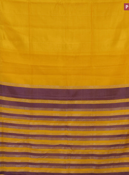 Semi mangalgiri silk saree yellow and blue with plain body and silver zari woven border