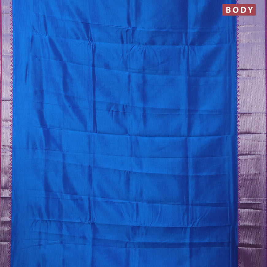 Semi mangalgiri silk saree cs blue and pink with plain body and silver zari woven border