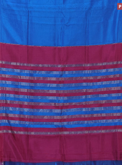 Semi mangalgiri silk saree cs blue and pink with plain body and silver zari woven border