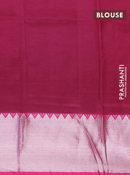 Semi mangalgiri silk saree cs blue and pink with plain body and silver zari woven border