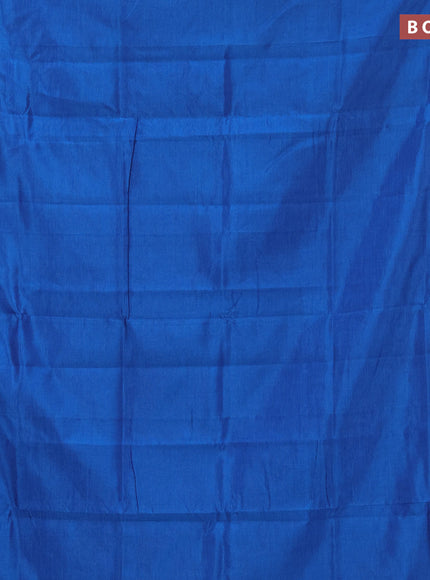 Semi mangalgiri silk saree cs blue and mustard shade with plain body and silver zari woven border