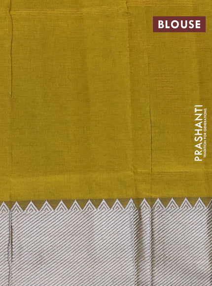 Semi mangalgiri silk saree cs blue and mustard shade with plain body and silver zari woven border