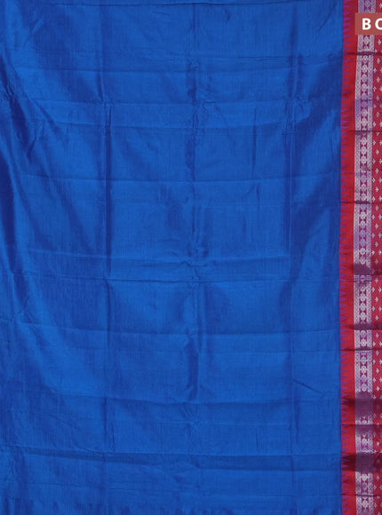 Semi mangalgiri silk saree cs blue and dark pink with plain body and temple design long silver zari woven border