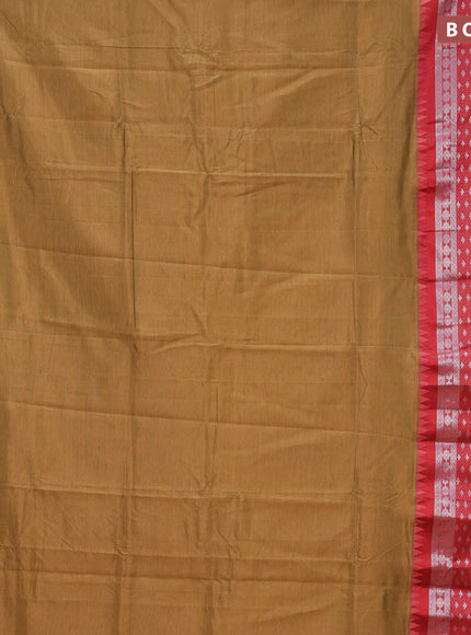 Semi mangalgiri silk saree brown and dark pink with plain body and temple design long silver zari woven border