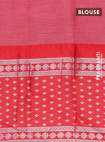 Semi mangalgiri silk saree peacock blue and maroon with plain body and temple design long silver zari woven border