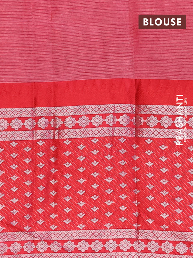 Semi mangalgiri silk saree peacock blue and maroon with plain body and temple design long silver zari woven border