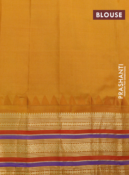 Pure gadwal silk saree light pink and mustard yellow with zari woven buttas and temple design zari woven border