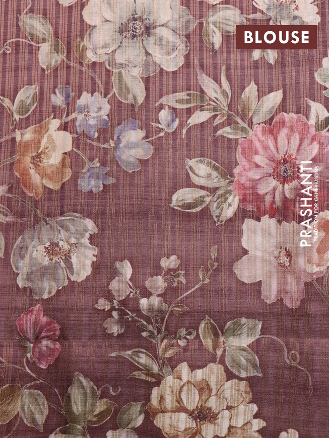 Semi tussar saree wine shade with allover zari weaves and floral printed border