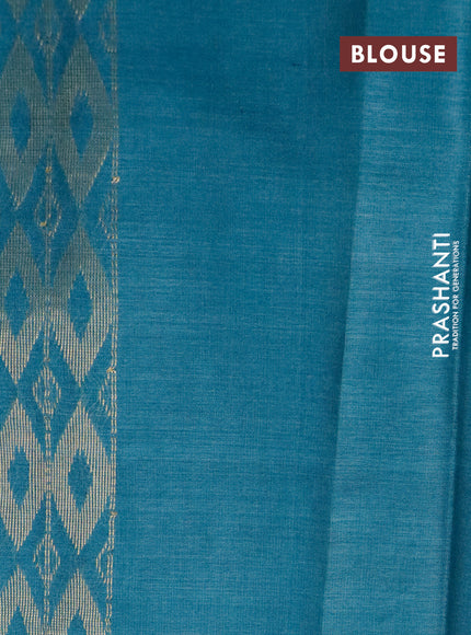 Banana silk saree teal blue with silver & gold zari weaves and zari woven border