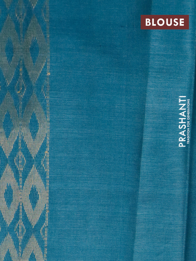 Banana silk saree teal blue with silver & gold zari weaves and zari woven border