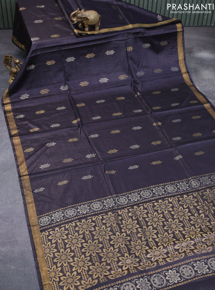 Banana silk saree black with silver & gold zari woven butta weaves and zari woven border