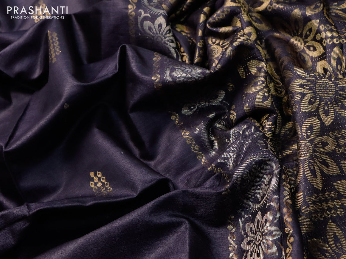 Banana silk saree black with silver & gold zari woven butta weaves and zari woven border