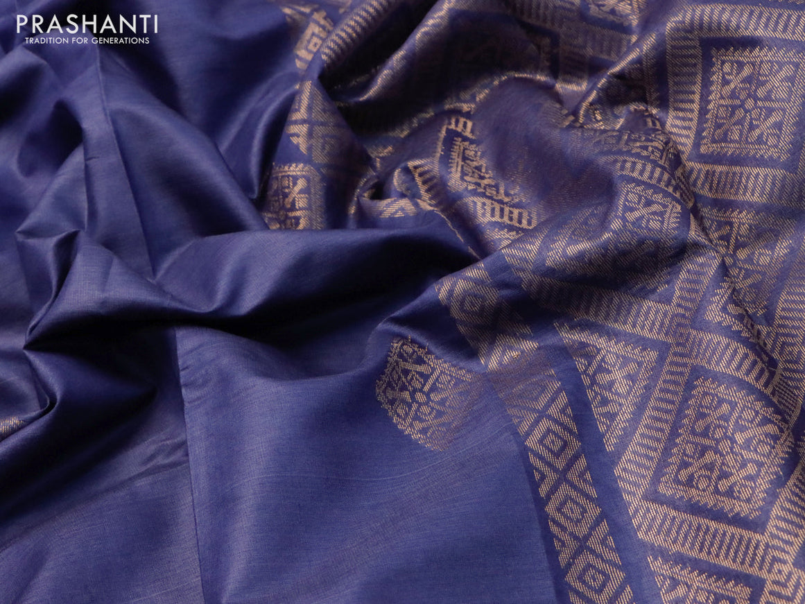 Banana silk saree blue shade with silver & gold zari weaves and zari woven border