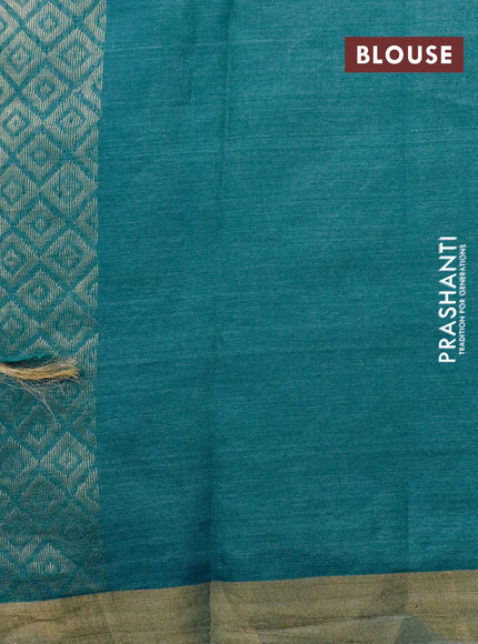 Banana silk saree teal blue with silver & gold zari weaves and zari woven border