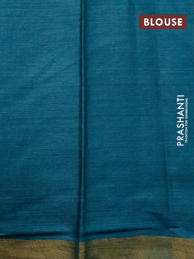 Banana silk saree teal blue with allover zari weaves and zari woven border