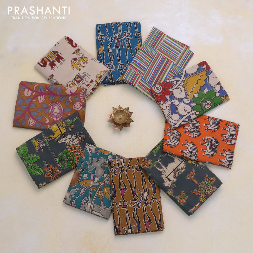 Kalamkari cotton blouse bits multi colour & design - pack of 10