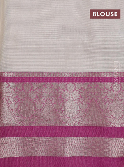 Banarasi kota tissue saree off white and purple with floral design embroidery work and long zari woven border - {{ collection.title }} by Prashanti Sarees