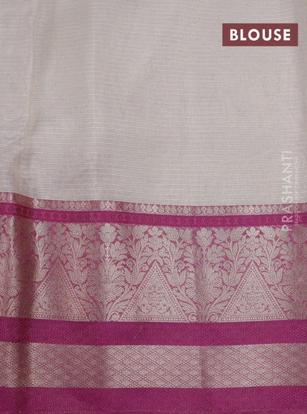 Banarasi kota tissue saree off white and purple with floral design embroidery work and long zari woven border - {{ collection.title }} by Prashanti Sarees