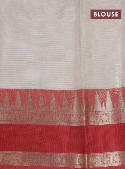 Banarasi kota tissue saree off white and red with floral design embroidery work and temple design zari woven rettapet border - {{ collection.title }} by Prashanti Sarees