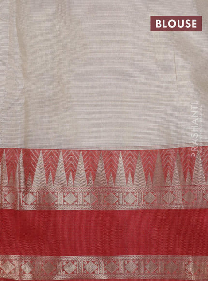 Banarasi kota tissue saree off white and red with floral design embroidery work and temple design zari woven rettapet border - {{ collection.title }} by Prashanti Sarees